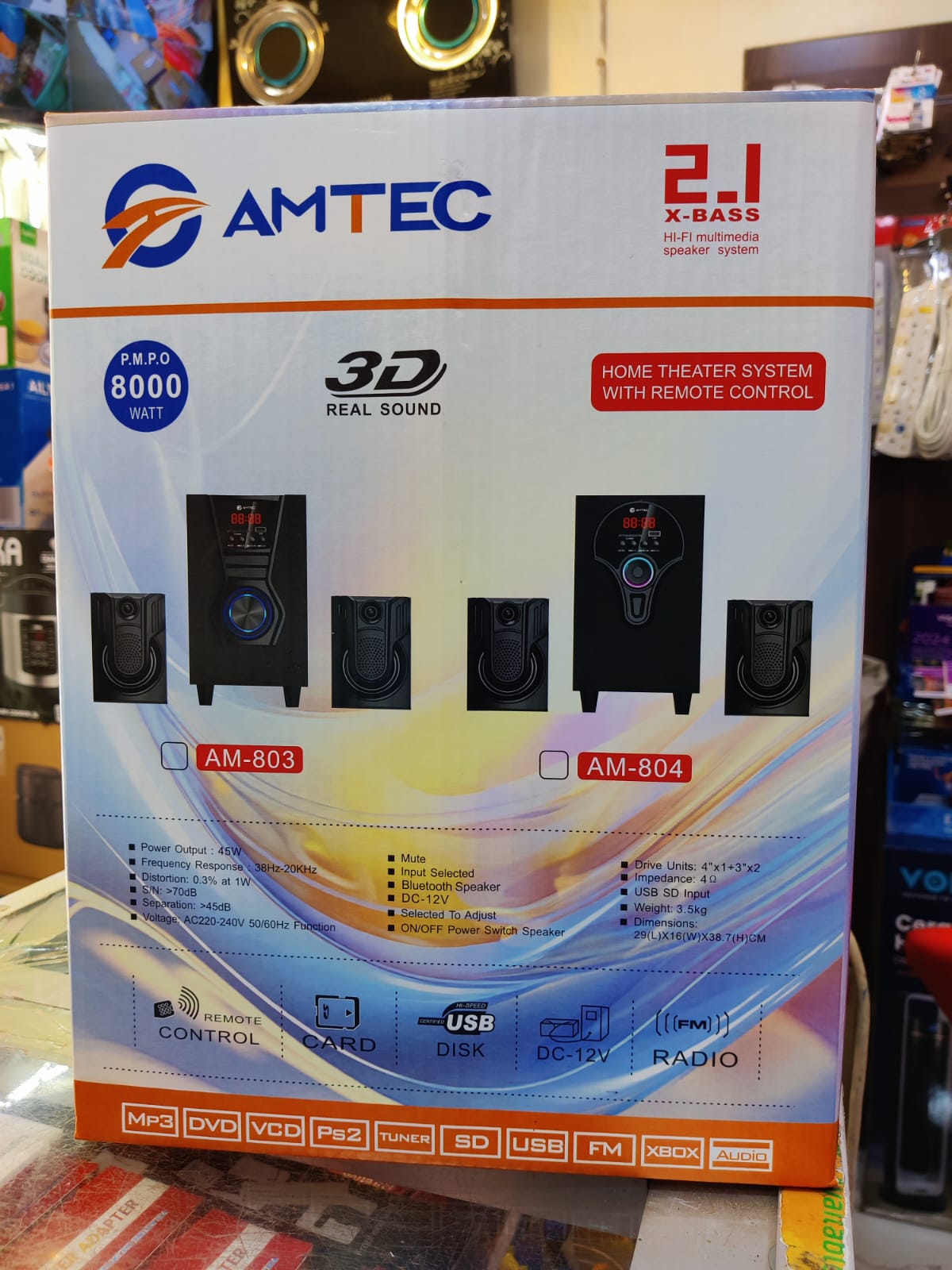 🔊 AMTEC AM-803 / AM-804 2.1 X-BASS Home Theater System 🎶 Bring the cinema experience into your home with this powerful AMTEC 2.1 speaker system—designed for deep bass, clear sound, and versatile