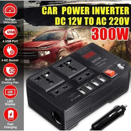 🚗 Car Power Inverter – DC 12V to AC 220V (200W / 300W) ⚡🔌Turn your car into a portable power station with this high-performance car power inverter! Perfect for road trips, emergencies, and everyda