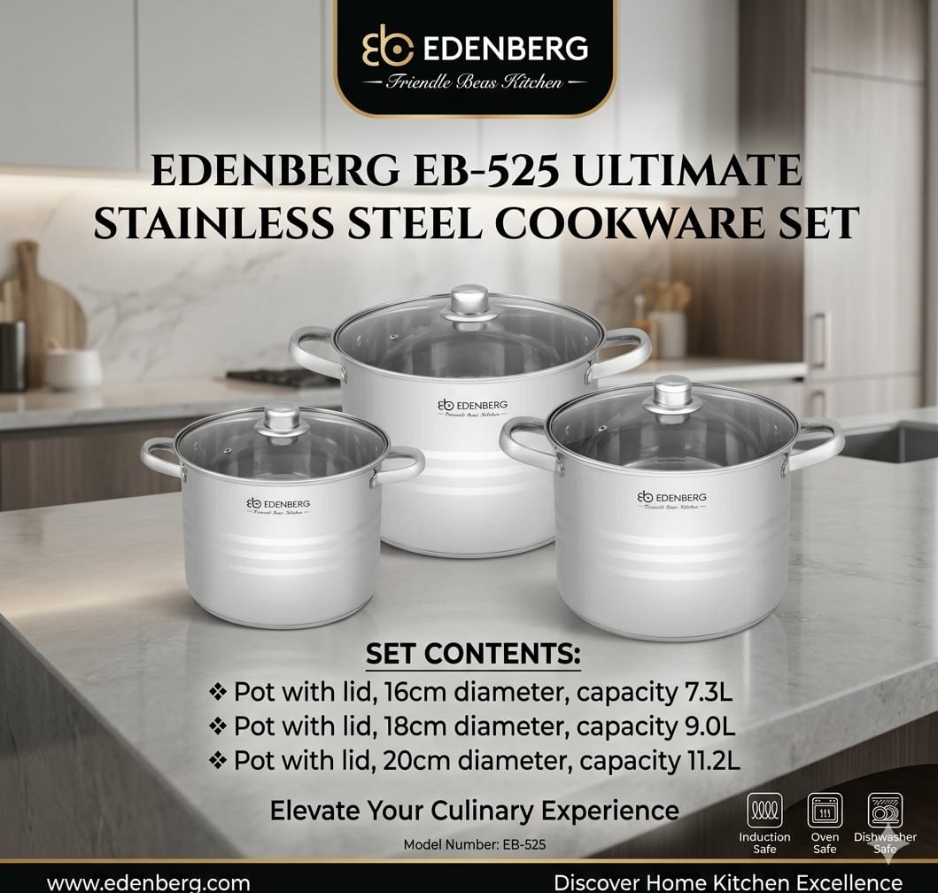 Edenberg 6PCS Stainless Cookware Set ✨ 🍲🔥
Designed for everyday performance, this set brings you the perfect combination of durability, efficiency, and elegance. Whether you're boiling, frying, or s