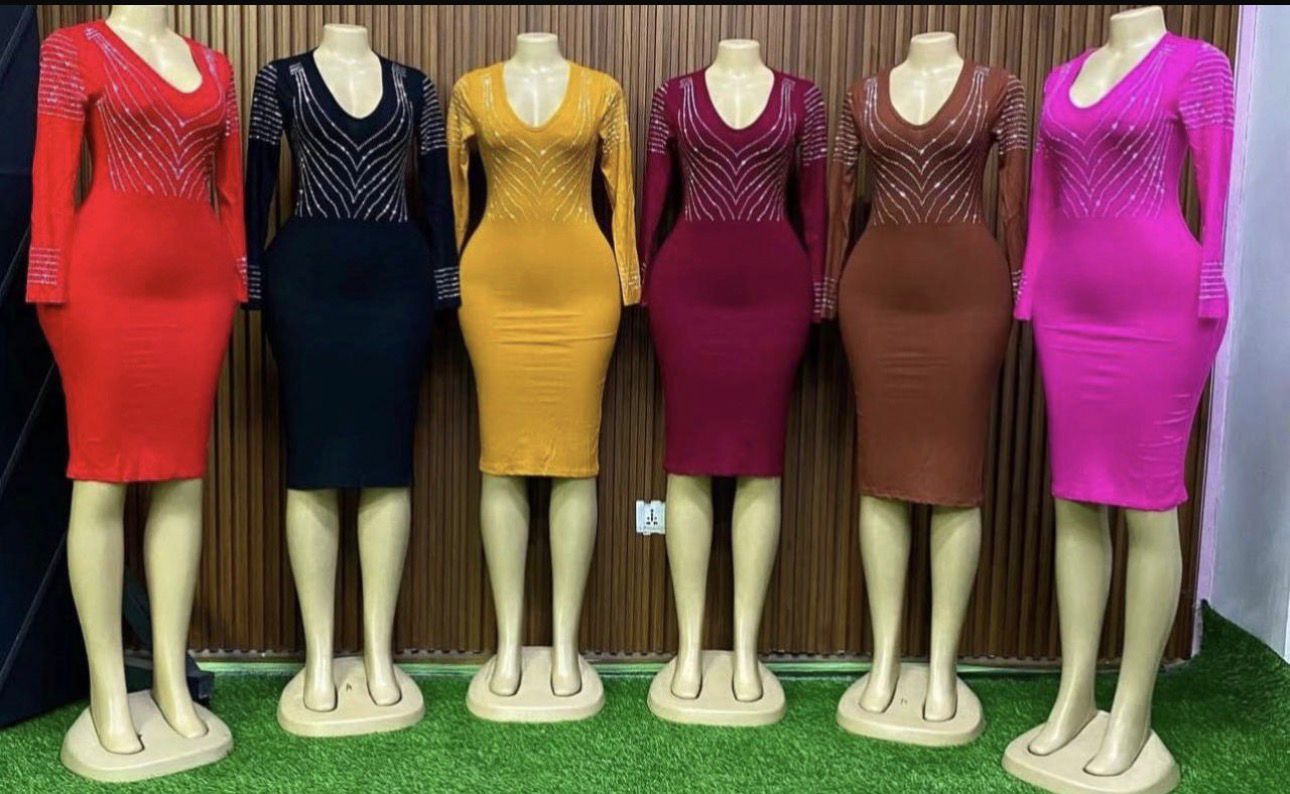 Elegant Long Sleeve Bodycon Midi Dress – Stretch Slim Fit Pencil Dress (Multiple Colors)