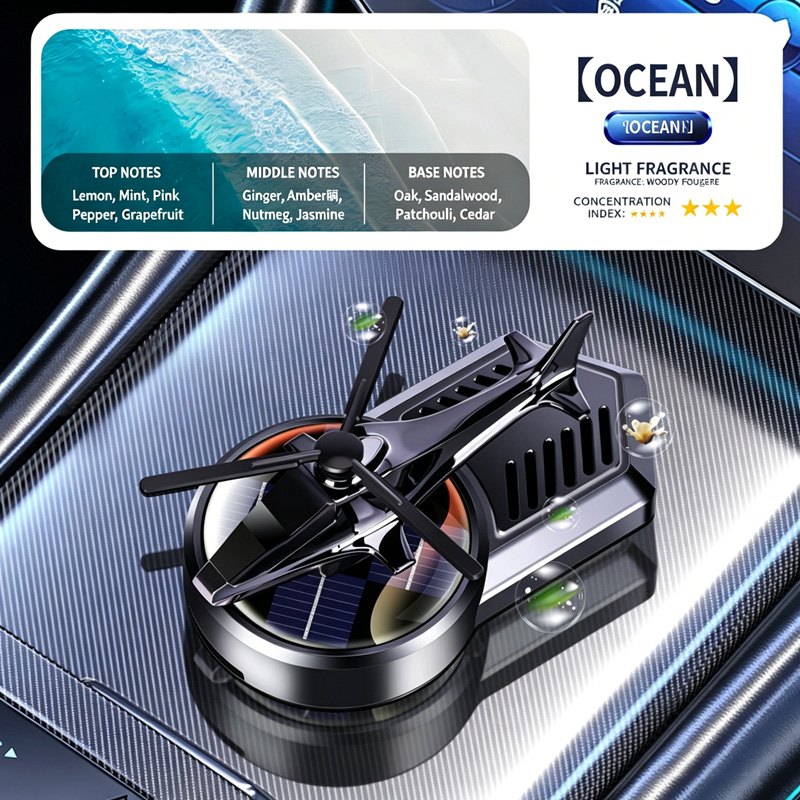 Solar-Powered Helicopter Car Air Freshener, Rotating Aromatherapy Ornament for Dashboard, Long-Lasting Scent
