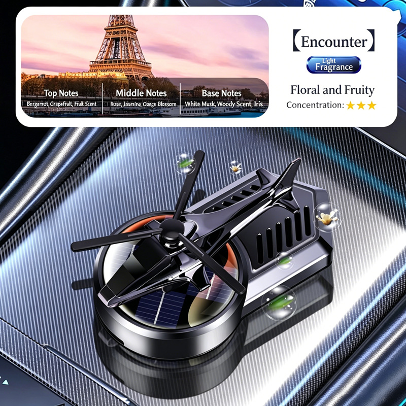 Solar-Powered Helicopter Car Air Freshener, Rotating Aromatherapy Ornament for Dashboard, Long-Lasting Scent