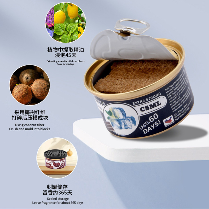 Car Air Freshener Can, Natural Coconut Fiber Solid Perfume with 18 Scents, 60 Days Long-Lasting Odor Eliminator for Car Interior, Home and Office