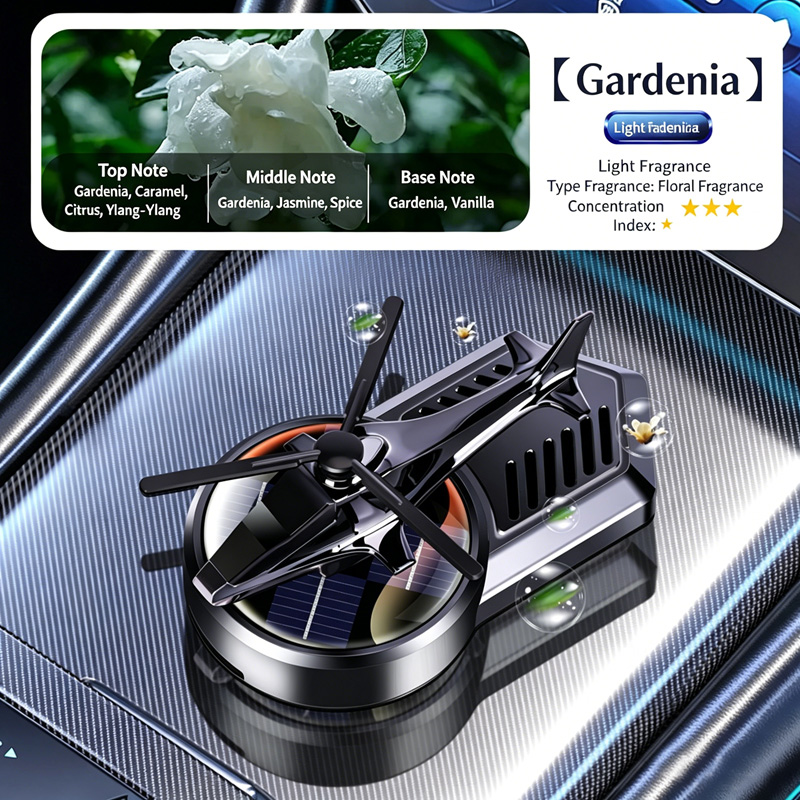Solar-Powered Helicopter Car Air Freshener, Rotating Aromatherapy Ornament for Dashboard, Long-Lasting Scent