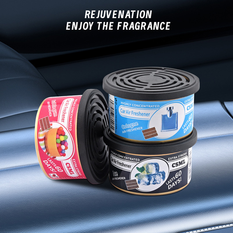 Car Air Freshener Can, Natural Coconut Fiber Solid Perfume with 18 Scents, 60 Days Long-Lasting Odor Eliminator for Car Interior, Home and Office