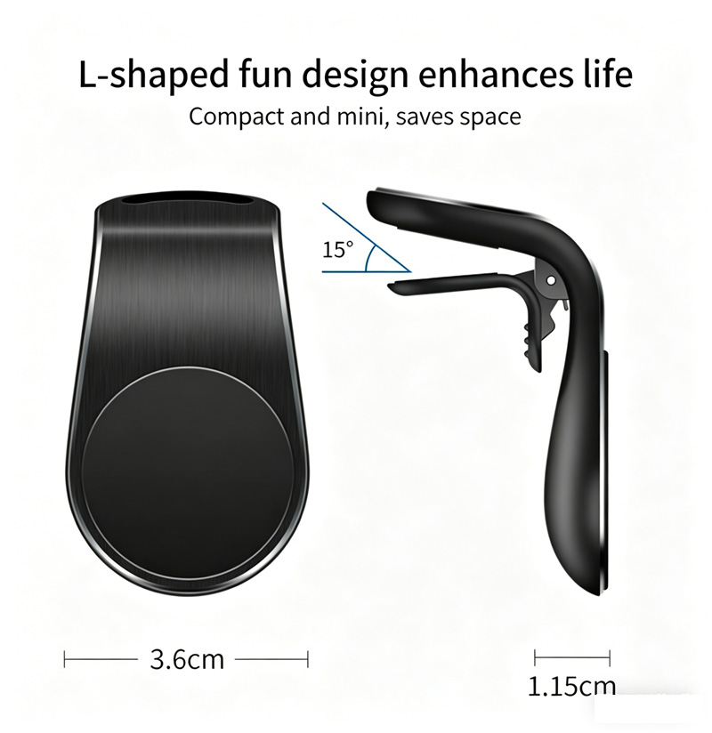 L-Shaped Magnetic Car Phone Holder, Air Vent Mount, Strong Magnet, Universal for 4-6 Inch Smartphones Magnetic Air Vent Phone Holder for Car, L-Shape Design, No Blocking Air Outlet