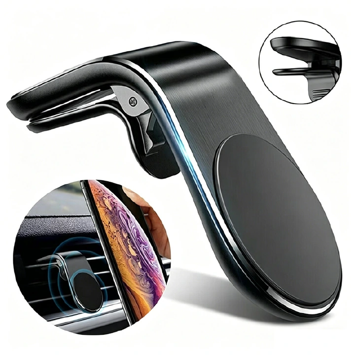 L-Shaped Magnetic Car Phone Holder, Air Vent Mount, Strong Magnet, Universal for 4-6 Inch Smartphones Magnetic Air Vent Phone Holder for Car, L-Shape Design, No Blocking Air Outlet