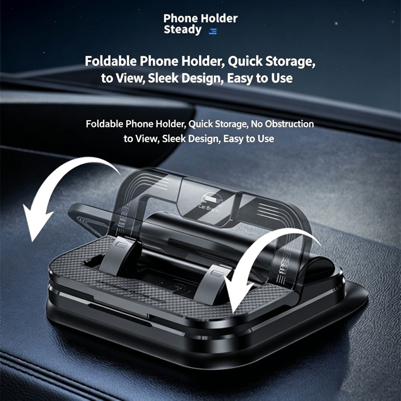 2-in-1 Car Phone Holder with Hidden Parking Number Plate, 360° Rotation Dashboard Mount, Universal Hands-Free Stand