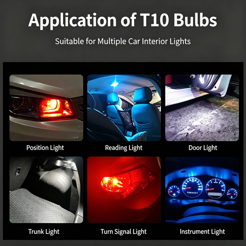 20pcs T10 W5W LED Car Light Bulb, 7 Colors COB Glass 12V, 6000K White Marker Light, License Plate Lamp, Dome Reading Light, DRL Bulb 20pcs