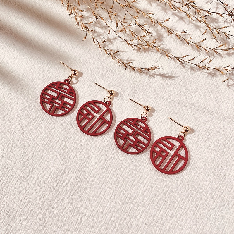 New Chinese Style Festive Red Earrings  Chinese Trendy Lucky Earrings  Wishing You Prosperity  Good Fortune