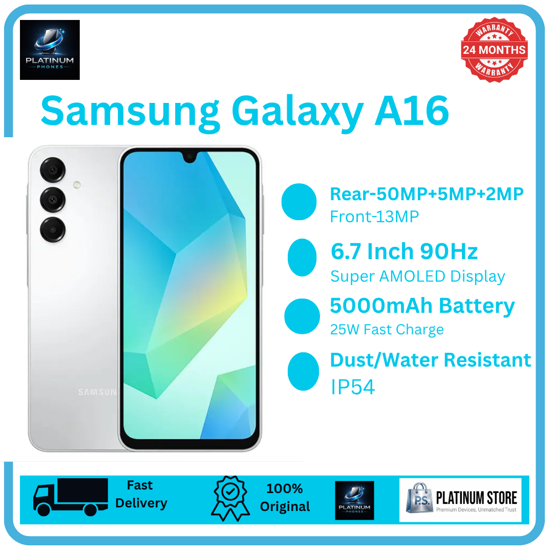 [Price Drop!!!!] Samsung Galaxy A16 128GB+4GB 6.7" Super AMOLED 90Hz Display (50+5+2)MP Camera 5000mAh Battery 25W Fast Charging Dual SIM Fingerprint Unlock IP54 Galaxy AI Smartphone