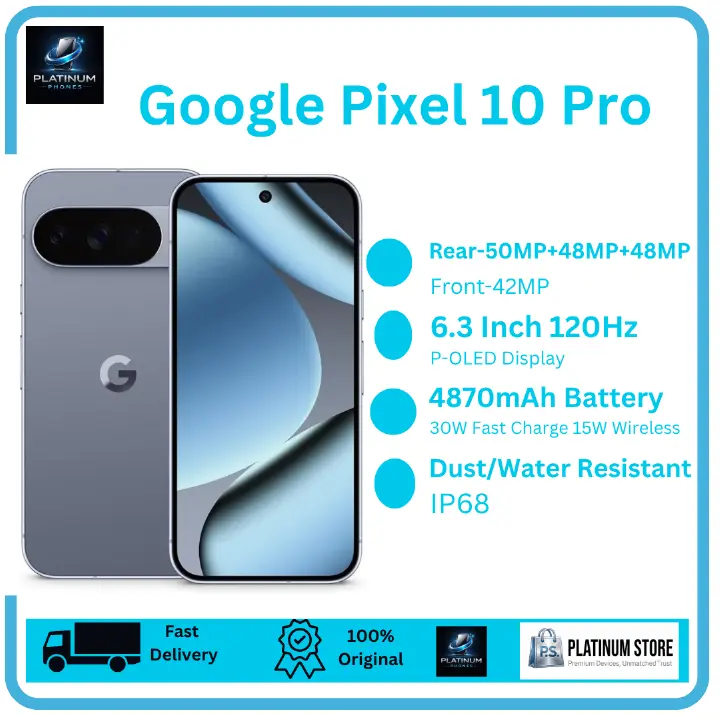 [Brand New] Google Pixel 10 Pro 256GB+16GB 6.3" LTPO-OLED 120Hz Display 50+48+48MP Back Cameras 4870mAh Battery 30W Wired 15W Wireless Under-Display Fingerprint Tensor G5 SoC Dual SIM/e-SIM Smartphone