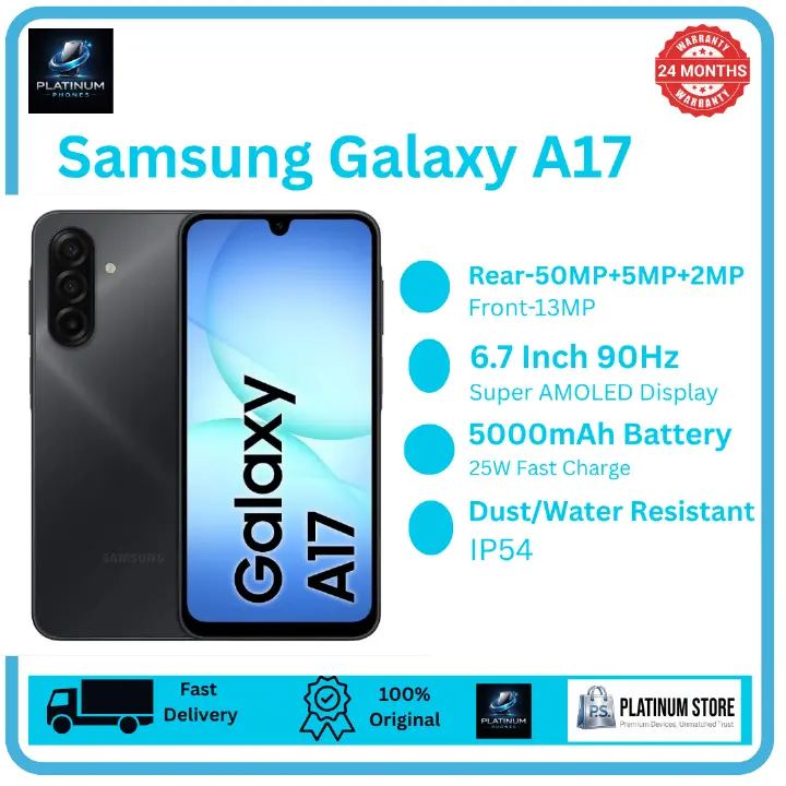 [Price Drop] Samsung Galaxy A17 256GB+16(8+8)GB 6.7" Super AMOLED 90Hz Display (50+5+2)MP Camera 5000mAh Battery 25W Fast Charging Fingerprint Unlock Dual SIM IP54 Galaxy AI Smartphone