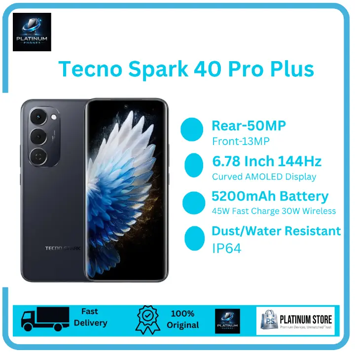 [Price Drop] TECNO Spark 40 Pro Plus 256GB+16(8+8)GB Dual SIM 6.78" 144Hz Curved AMOLED Display 50MP Rear Camera 5200mAh Battery 45W Fast Charging Under-Display Fingerprint Spark 40 Pro+ Smartphone