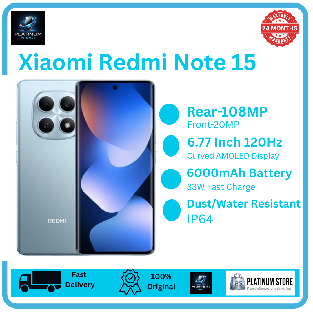 [FREE GIFTS🔥] XIAOMI Redmi Note 15 256GB+16(8+8)GB Curved Screen 6.77" 120Hz AMOLED Display 108MP Camera 6000mAh Battery 33W Hyper Charge Under-Display Fingerprint AI Smartphone