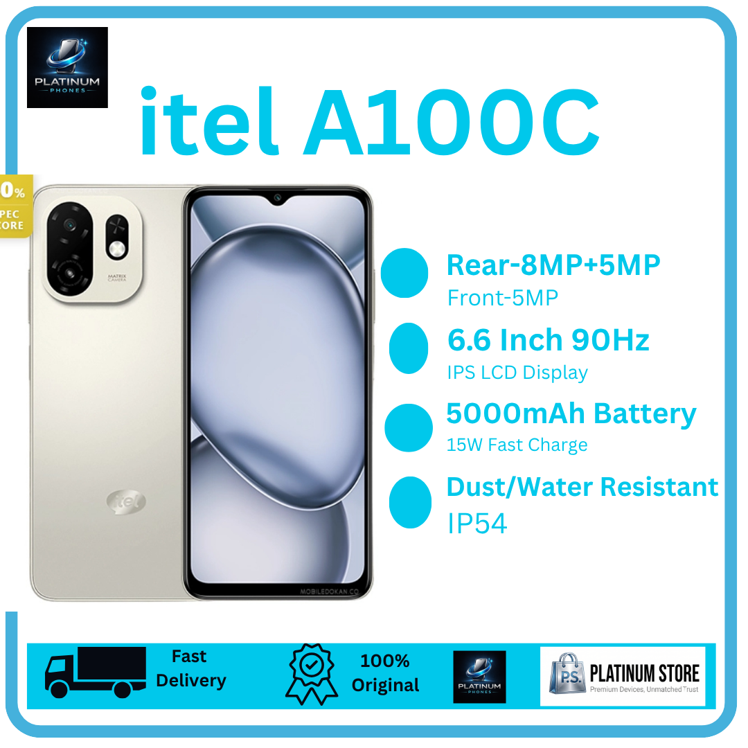 [Anniversary Sale] itel A100C 64GB+6(3+3)GB 6.6" IPS LCD 90Hz Display 8MP Camera Dual SIM 5000mAh Battery Fast Charging Drop Resistant Fingerprint Unlock Android 15 Smartphone itel A100 C