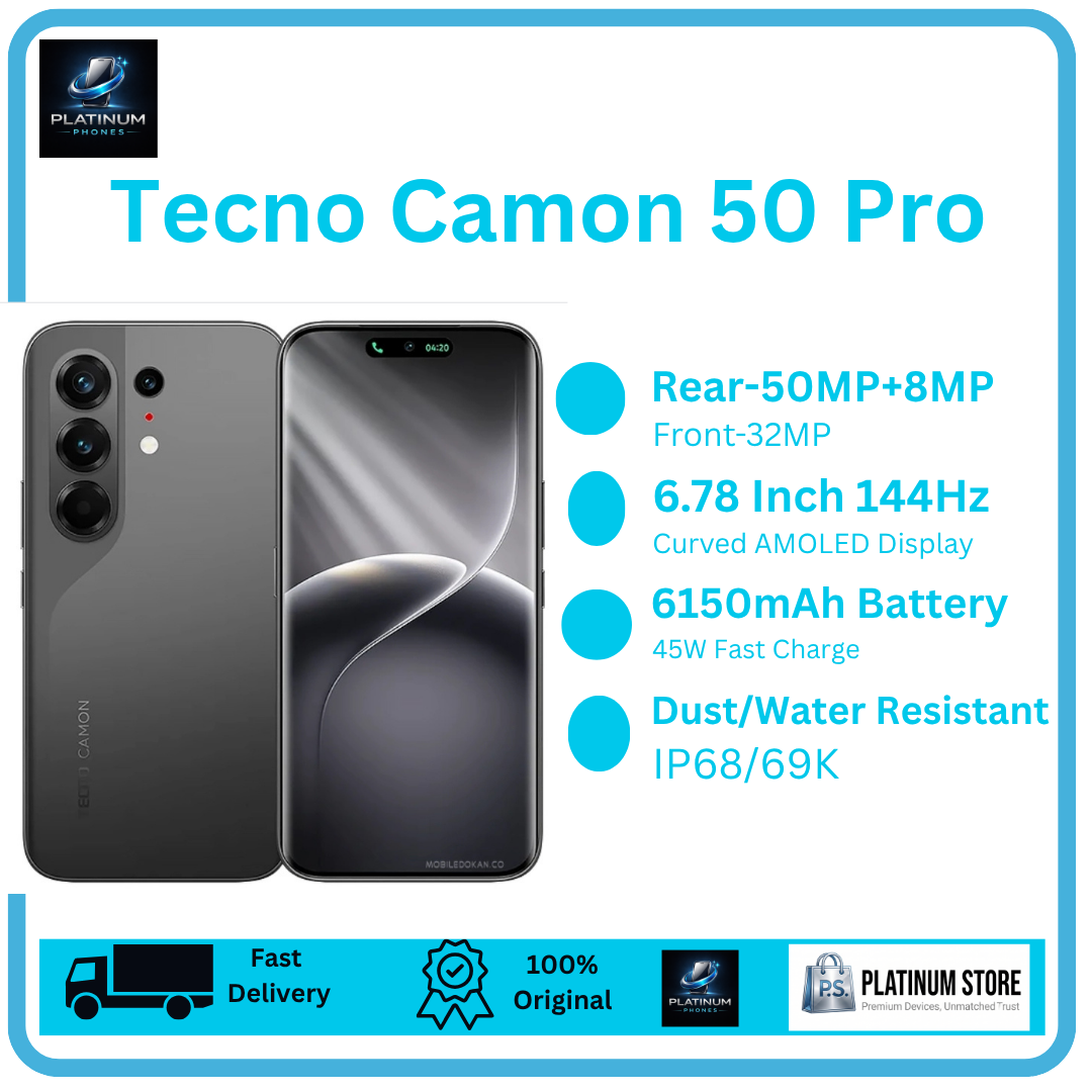 [Anniversary Offer] TECNO Camon 50 Pro 256GB+16(8+8)GB 6.78" Curved AMOLED 144Hz Display Dual SIM 50+50+8MP Back Camera 6150mAh Battery 45W Fast Charging Under-Display Fingerprint TECNO AI Smartphone