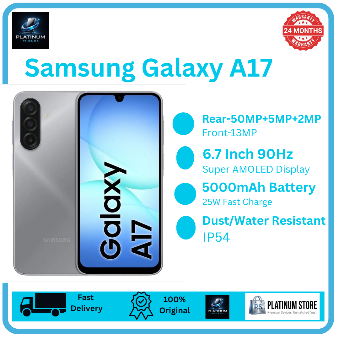 [Price Drop] Samsung Galaxy A17 256GB+16(8+8)GB 6.7" Super AMOLED 90Hz Display (50+5+2)MP Camera 5000mAh Battery 25W Fast Charging Fingerprint Unlock Dual SIM IP54 Galaxy AI Smartphone