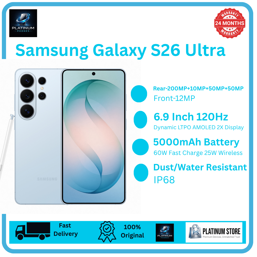 Samsung Galaxy S26 Ultra 512GB+12GB 6.9" Dynamic LTPO AMOLED 2X 120Hz Privacy Display (200+10+50+50)MP Rear Camera 5000mAh Battery 60W Wired 25W Wireless Charging Ultra-Sonic Fingerprint Smartphone