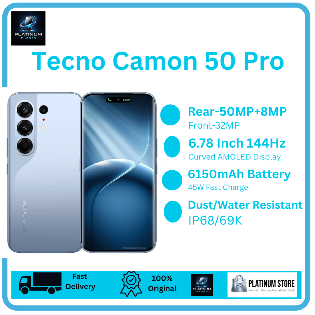 [Anniversary Offer] TECNO Camon 50 Pro 256GB+16(8+8)GB 6.78" Curved AMOLED 144Hz Display Dual SIM 50+50+8MP Back Camera 6150mAh Battery 45W Fast Charging Under-Display Fingerprint TECNO AI Smartphone