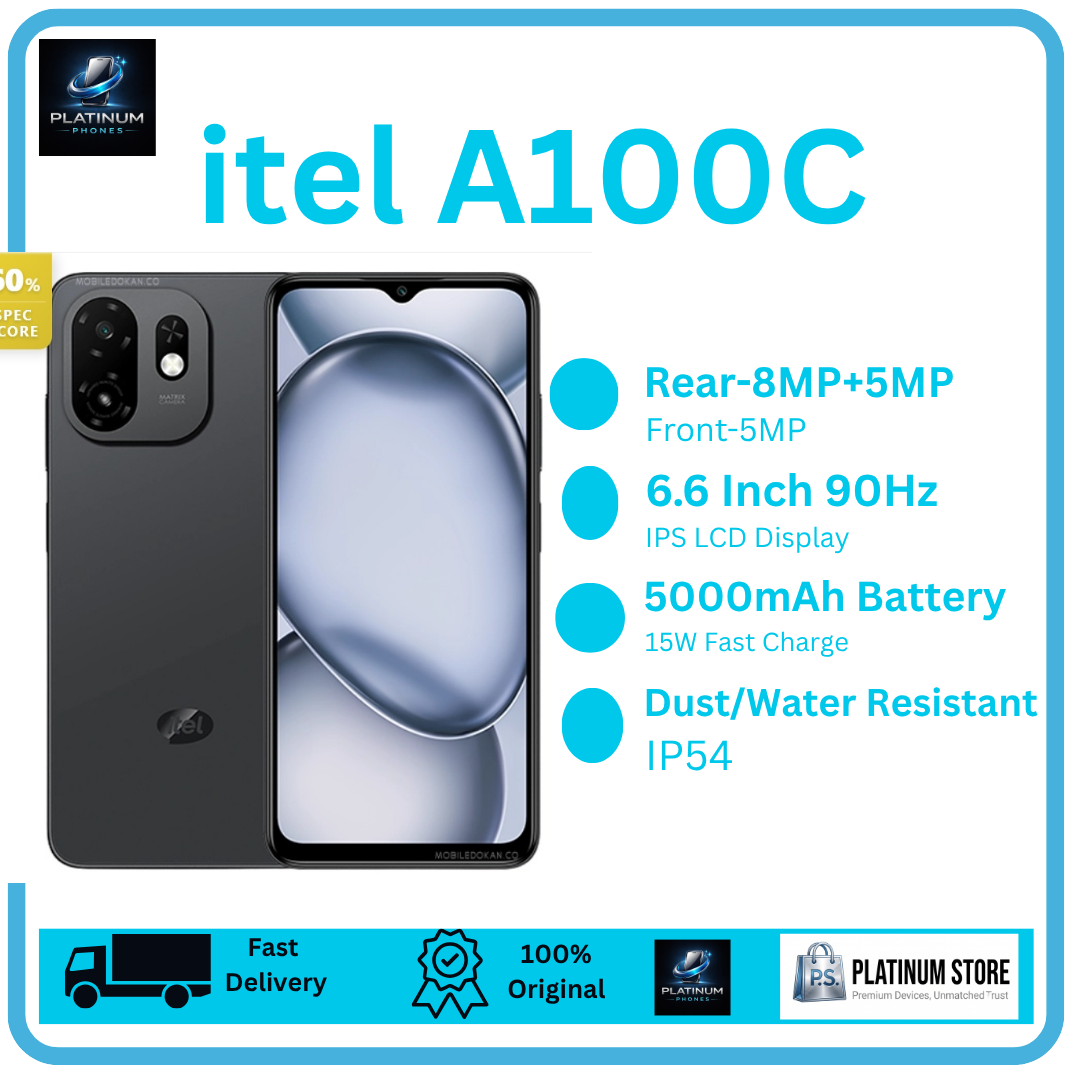 [Anniversary Sale] itel A100C 64GB+6(3+3)GB 6.6" IPS LCD 90Hz Display 8MP Camera Dual SIM 5000mAh Battery Fast Charging Drop Resistant Fingerprint Unlock Android 15 Smartphone itel A100 C