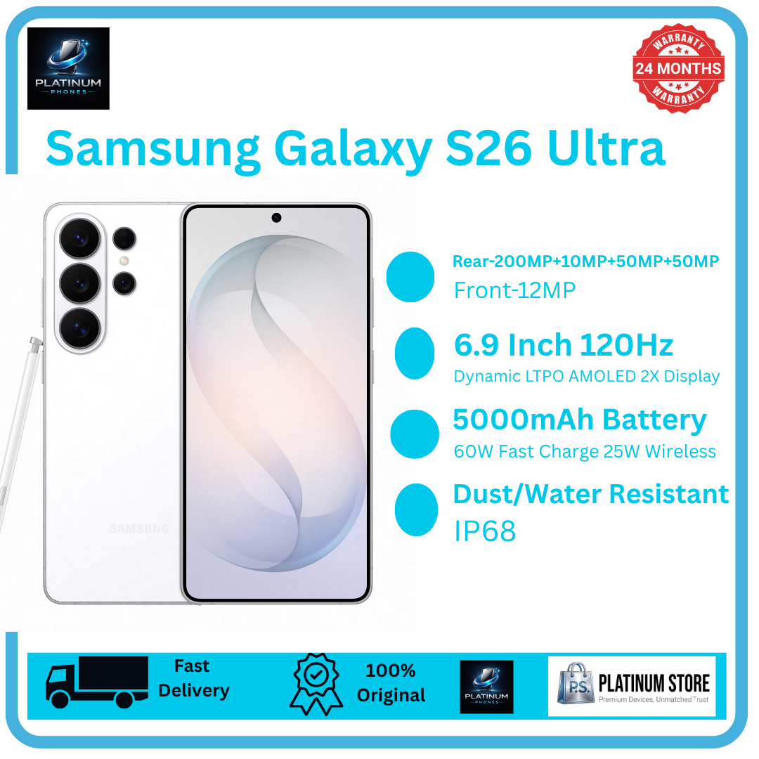 Samsung Galaxy S26 Ultra 512GB+12GB 6.9" Dynamic LTPO AMOLED 2X 120Hz Privacy Display (200+10+50+50)MP Rear Camera 5000mAh Battery 60W Wired 25W Wireless Charging Ultra-Sonic Fingerprint Smartphone