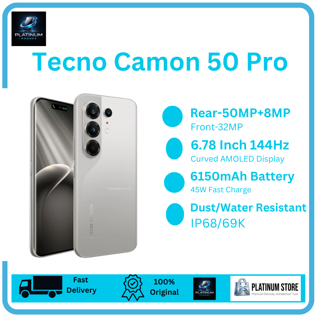 [Anniversary Offer] TECNO Camon 50 Pro 256GB+16(8+8)GB 6.78" Curved AMOLED 144Hz Display Dual SIM 50+50+8MP Back Camera 6150mAh Battery 45W Fast Charging Under-Display Fingerprint TECNO AI Smartphone