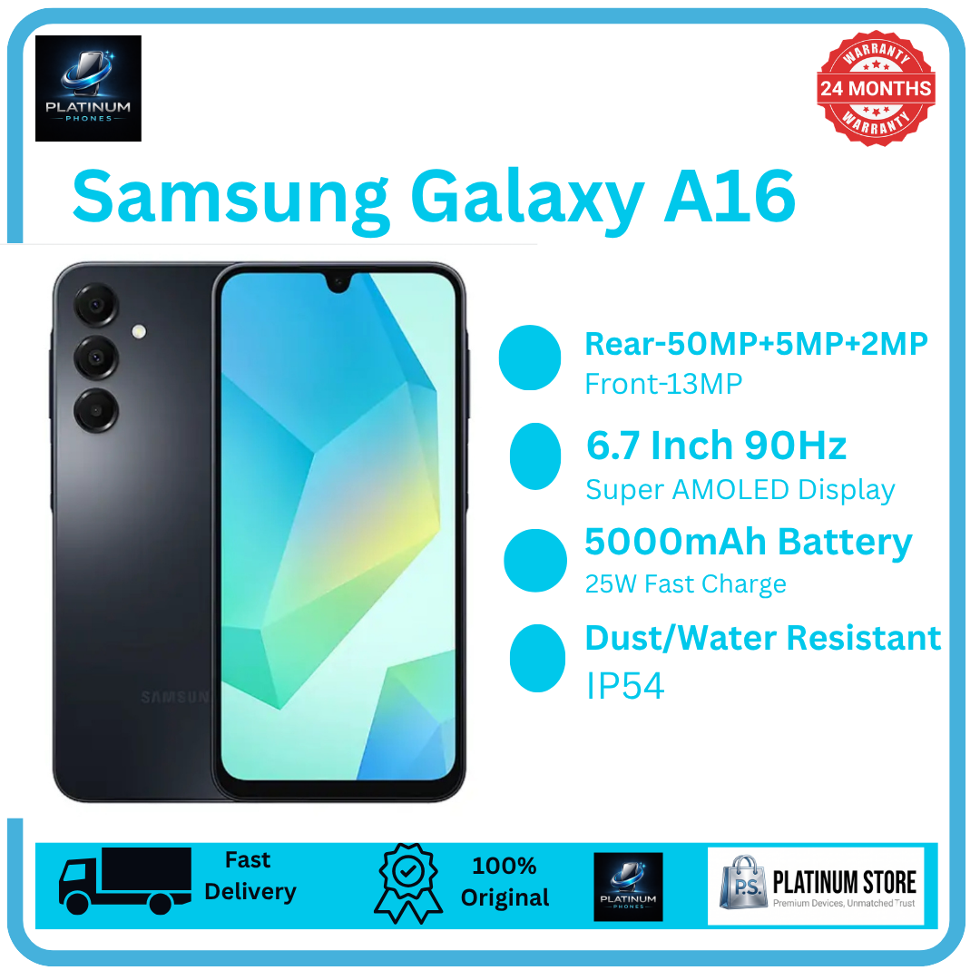 [Price Drop!!!!] Samsung Galaxy A16 128GB+4GB 6.7" Super AMOLED 90Hz Display (50+5+2)MP Camera 5000mAh Battery 25W Fast Charging Dual SIM Fingerprint Unlock IP54 Galaxy AI Smartphone