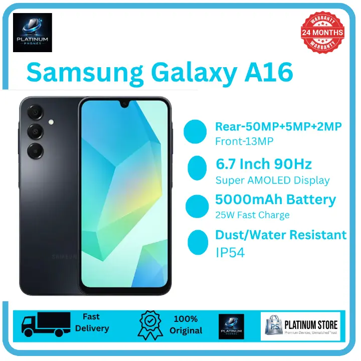 [Price Drop!!!!] Samsung Galaxy A16 128GB+4GB 6.7" Super AMOLED 90Hz Display (50+5+2)MP Camera 5000mAh Battery 25W Fast Charging Dual SIM Fingerprint Unlock IP54 Galaxy AI Smartphone
