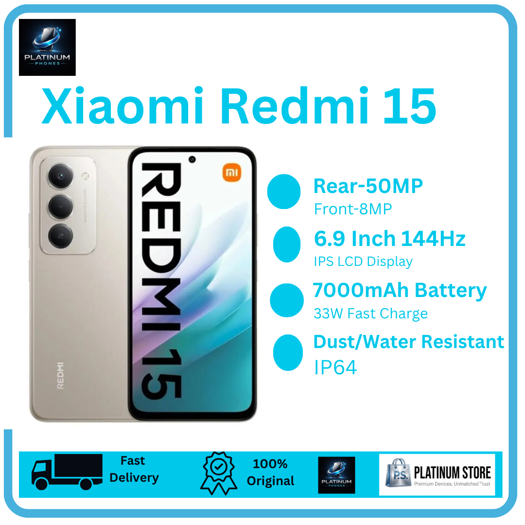 [Anniversary Offer] XIAOMI Redmi 15 256GB+16(8+8)GB 6.9" 144Hz IPS LCD Display 50MP Camera Massive 7000mAh Battery 33W Fast Charging Dual SIM Fingerprint Unlock Snapdragon 685 SoC Smart AI Smartphone