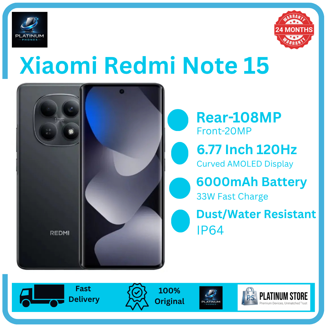 [FREE GIFTS🔥] XIAOMI Redmi Note 15 256GB+16(8+8)GB Curved Screen 6.77" 120Hz AMOLED Display 108MP Camera 6000mAh Battery 33W Hyper Charge Under-Display Fingerprint AI Smartphone