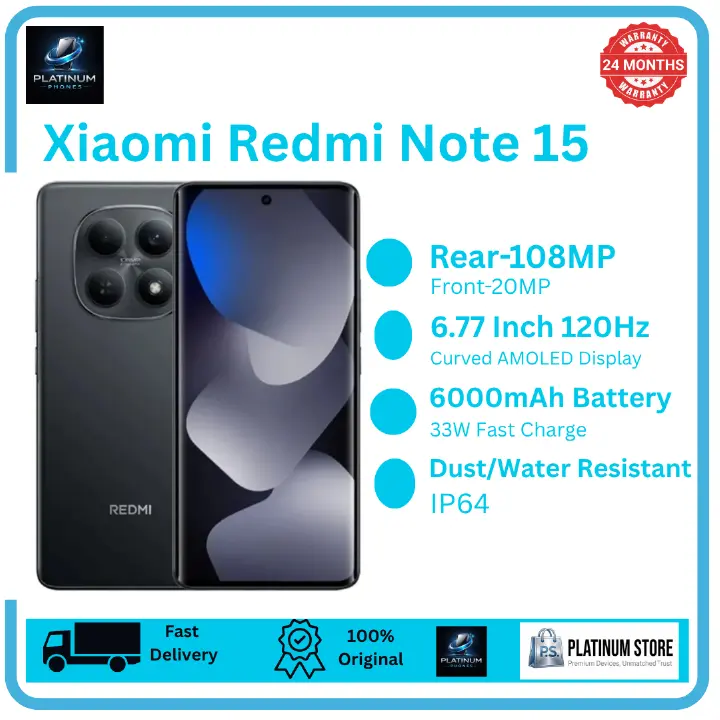[Anniversary Deal🔥] XIAOMI Redmi Note 15 256GB+16(8+8)GB Curved Screen 6.77" 120Hz AMOLED Display 108MP Camera 6000mAh Battery 33W Hyper Charge Under-Display Fingerprint AI Smartphone