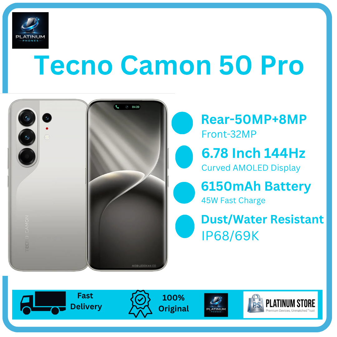 [Anniversary Offer] TECNO Camon 50 Pro 256GB+16(8+8)GB 6.78" Curved AMOLED 144Hz Display Dual SIM 50+50+8MP Back Camera 6150mAh Battery 45W Fast Charging Under-Display Fingerprint TECNO AI Smartphone