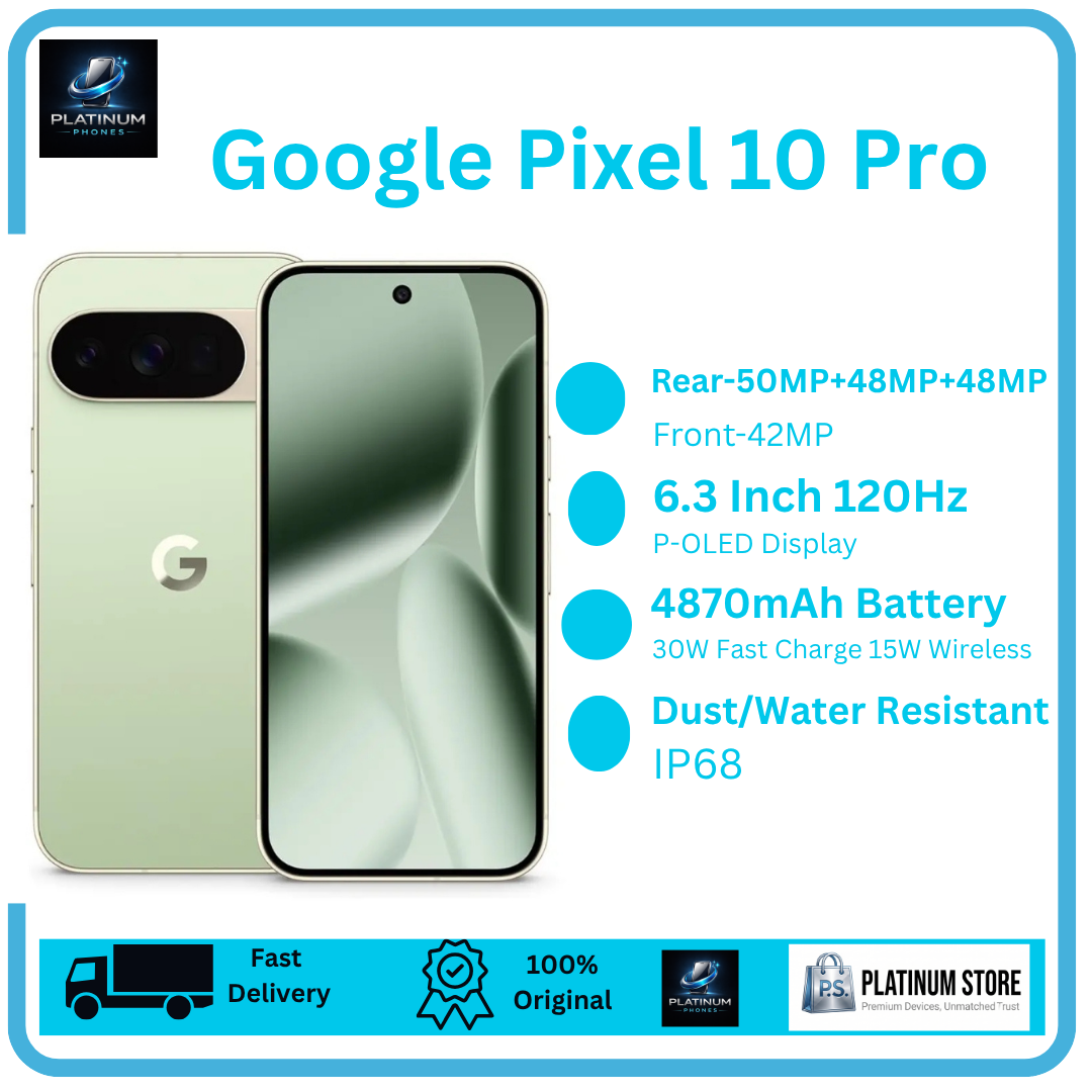 [Brand New] Google Pixel 10 Pro 256GB+16GB 6.3" LTPO-OLED 120Hz Display 50+48+48MP Back Cameras 4870mAh Battery 30W Wired 15W Wireless Under-Display Fingerprint Tensor G5 SoC Dual SIM/e-SIM Smartphone