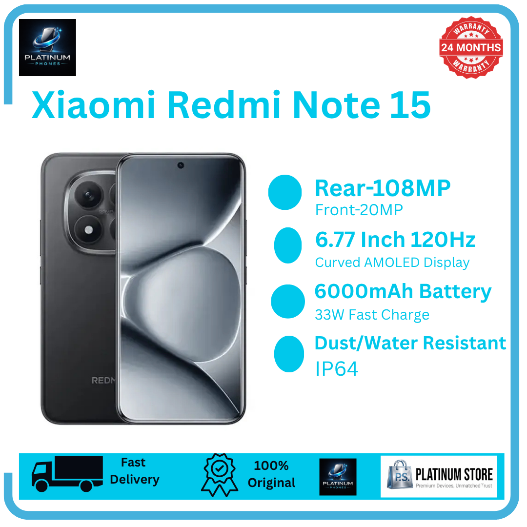 [FREE GIFTS🔥] XIAOMI Redmi Note 15 256GB+16(8+8)GB Curved Screen 6.77" 120Hz AMOLED Display 108MP Camera 6000mAh Battery 33W Hyper Charge Under-Display Fingerprint AI Smartphone