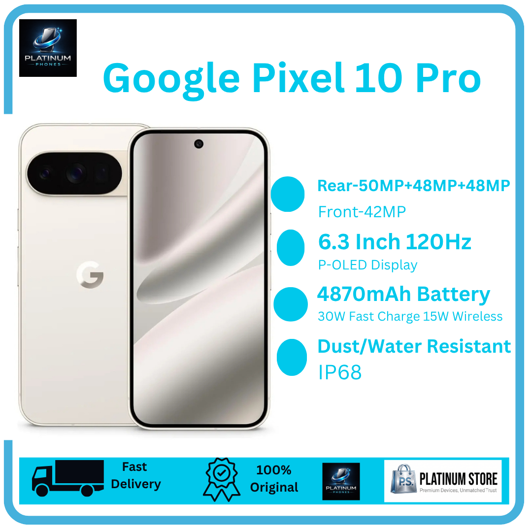 [Brand New] Google Pixel 10 Pro 256GB+16GB 6.3" LTPO-OLED 120Hz Display 50+48+48MP Back Cameras 4870mAh Battery 30W Wired 15W Wireless Under-Display Fingerprint Tensor G5 SoC Dual SIM/e-SIM Smartphone
