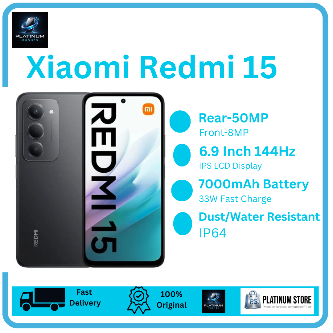 [Anniversary Offer] XIAOMI Redmi 15 256GB+16(8+8)GB 6.9" 144Hz IPS LCD Display 50MP Camera Massive 7000mAh Battery 33W Fast Charging Dual SIM Fingerprint Unlock Snapdragon 685 SoC Smart AI Smartphone