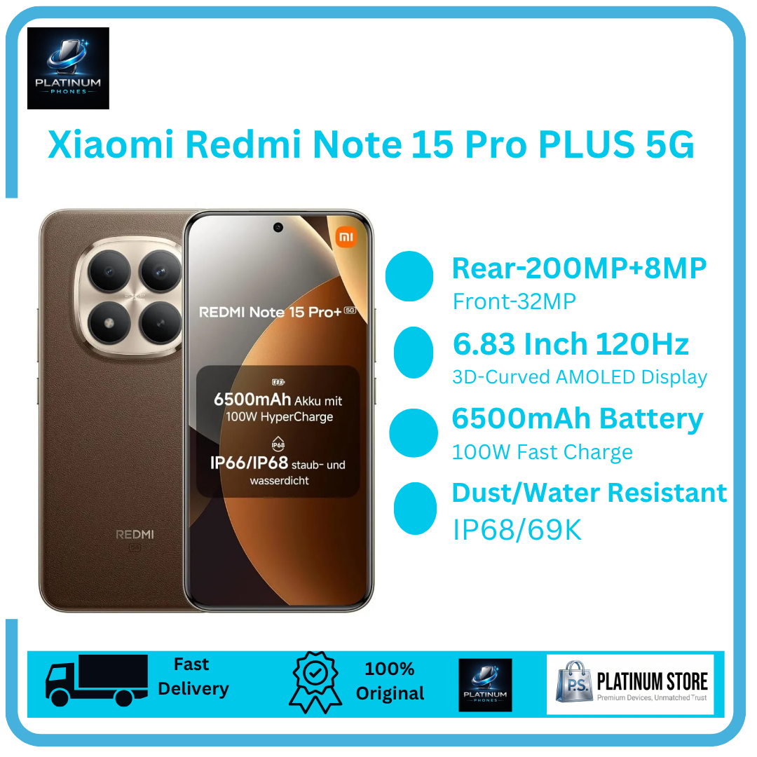 XIAOMI Redmi Note 15 Pro Plus 5G 512/256GB+12GB 3D-Curved AMOLED Display 6.83" 120Hz (200+8)MP Camera 6500mAh Battery 100W Hyper-Charge Under-Display Fingerprint Redmi Note 15 Pro+ 5G Smartphone