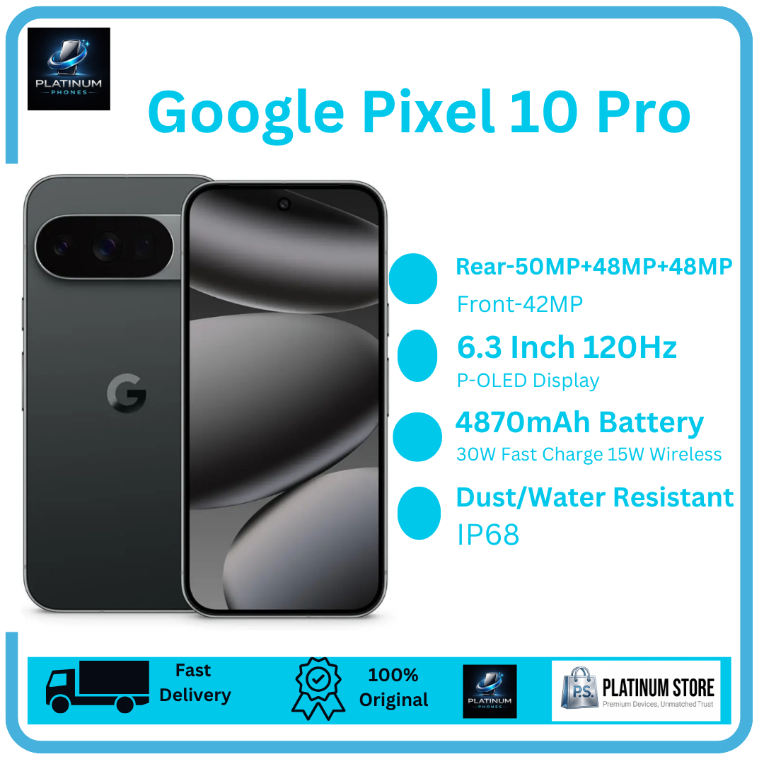 [Brand New] Google Pixel 10 Pro 256GB+16GB 6.3" LTPO-OLED 120Hz Display 50+48+48MP Back Cameras 4870mAh Battery 30W Wired 15W Wireless Under-Display Fingerprint Tensor G5 SoC Dual SIM/e-SIM Smartphone