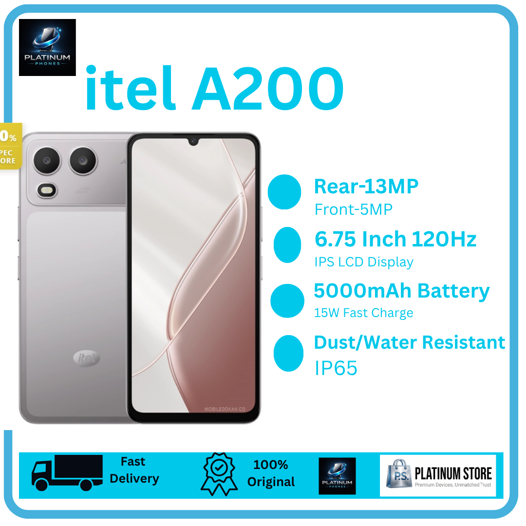 [Anniversary Offer] itel A200 128GB+4GB 6.75" IPS LCD 120Hz Display Dual SIM 13MP Rear Camera 5000mAh Battery 15W Fast Charging IP65 Rated Drop Resistant Smartphone