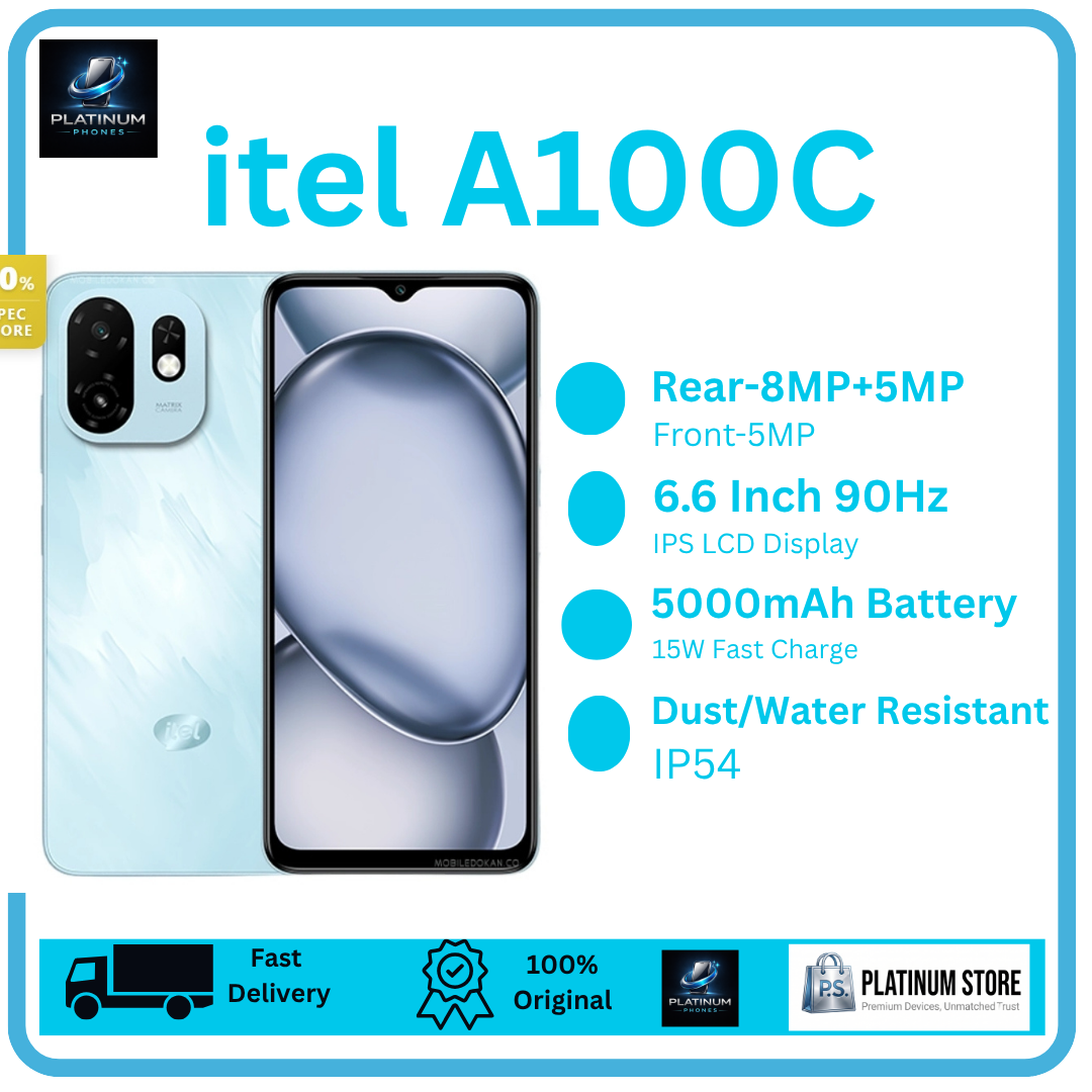 [Anniversary Sale] itel A100C 64GB+6(3+3)GB 6.6" IPS LCD 90Hz Display 8MP Camera Dual SIM 5000mAh Battery Fast Charging Drop Resistant Fingerprint Unlock Android 15 Smartphone itel A100 C