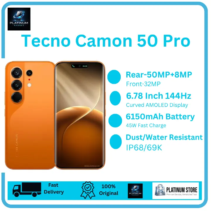[Anniversary Offer] TECNO Camon 50 Pro 256GB+16(8+8)GB 6.78" Curved AMOLED 144Hz Display Dual SIM 50+50+8MP Back Camera 6150mAh Battery 45W Fast Charging Under-Display Fingerprint TECNO AI Smartphone