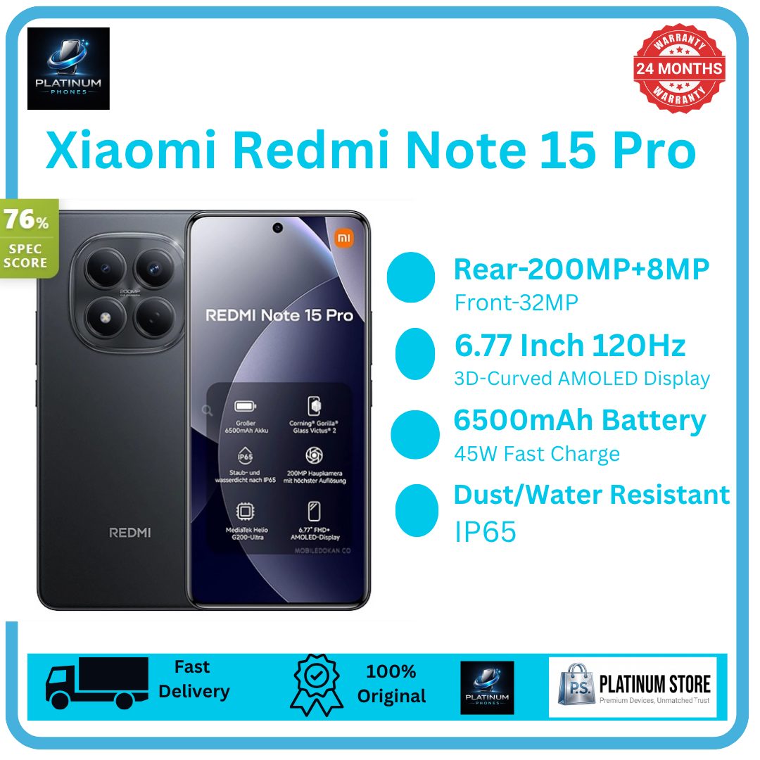 [FREE GIFTS🔥] XIAOMI Redmi Note 15 Pro 256GB+16(8+8)GB 3D-Curved Display 6.77" 120Hz Display Under-Display Fingerprint (200+8)MP Camera 6500mAh Battery 45W Hyper-Charge AI Smartphone
