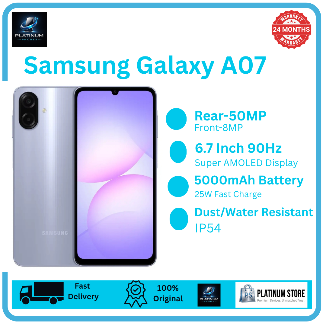 [Price Drop Alert!] Samsung Galaxy A07 128/64GB+8(4+4)GB 6.7" PLS LCD 90Hz Display 50MP Rear Camera 5000mAh Battery 25W Fast Charging Dual SIM Fingerprint Unlock Galaxy AI Android Smartphone