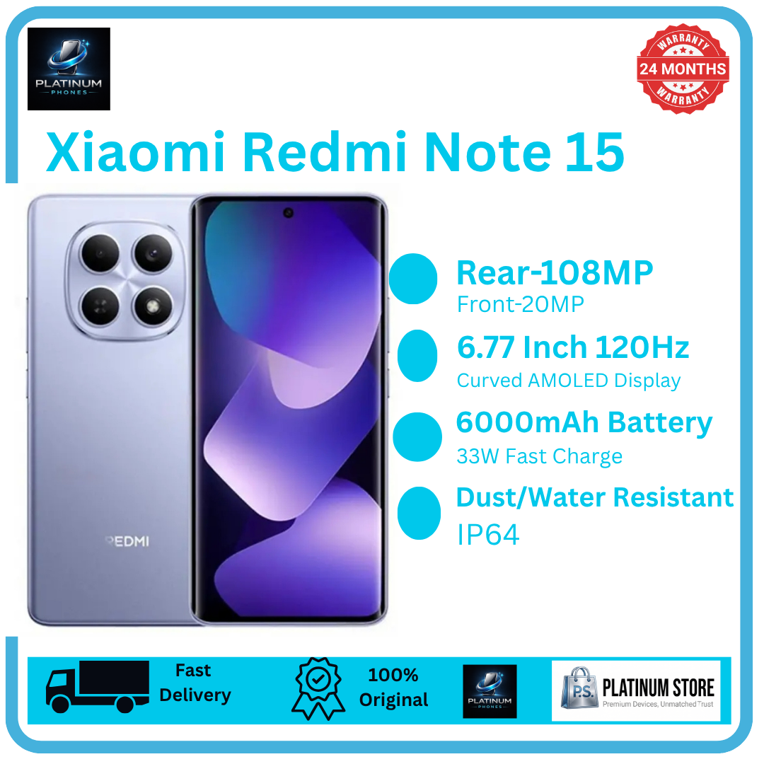 [FREE GIFTS🔥] XIAOMI Redmi Note 15 256GB+16(8+8)GB Curved Screen 6.77" 120Hz AMOLED Display 108MP Camera 6000mAh Battery 33W Hyper Charge Under-Display Fingerprint AI Smartphone