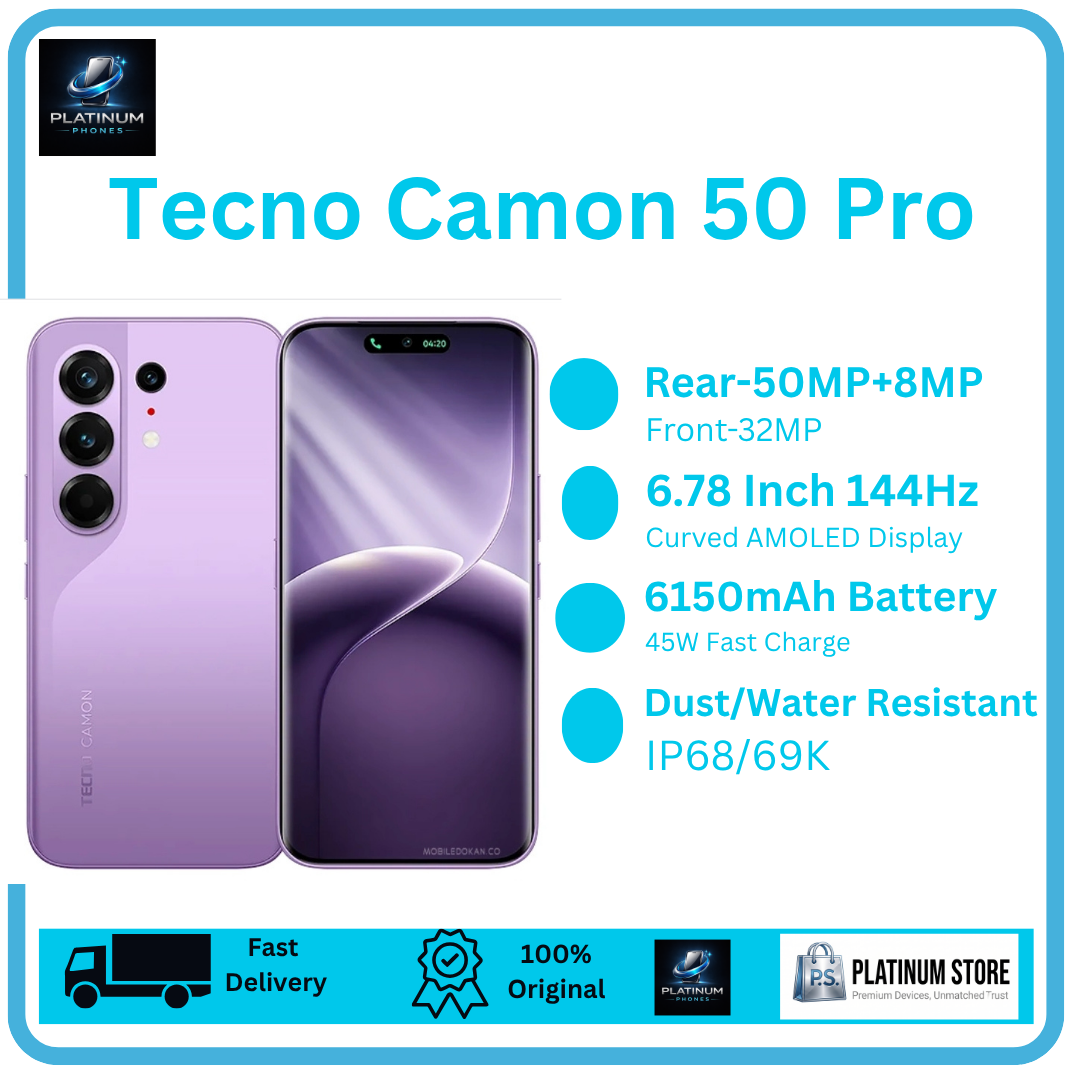 [Anniversary Offer] TECNO Camon 50 Pro 256GB+16(8+8)GB 6.78" Curved AMOLED 144Hz Display Dual SIM 50+50+8MP Back Camera 6150mAh Battery 45W Fast Charging Under-Display Fingerprint TECNO AI Smartphone