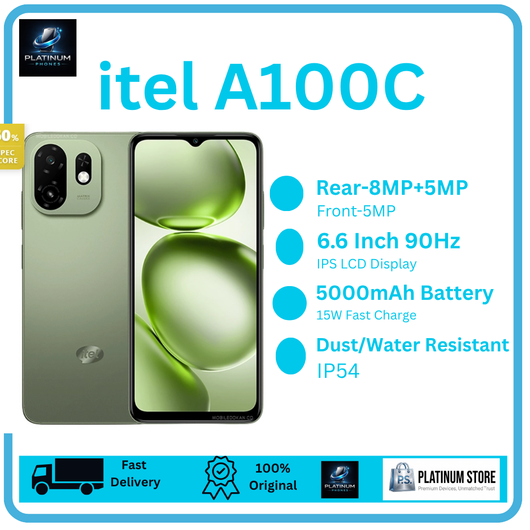 [Anniversary Sale] itel A100C 64GB+6(3+3)GB 6.6" IPS LCD 90Hz Display 8MP Camera Dual SIM 5000mAh Battery Fast Charging Drop Resistant Fingerprint Unlock Android 15 Smartphone itel A100 C