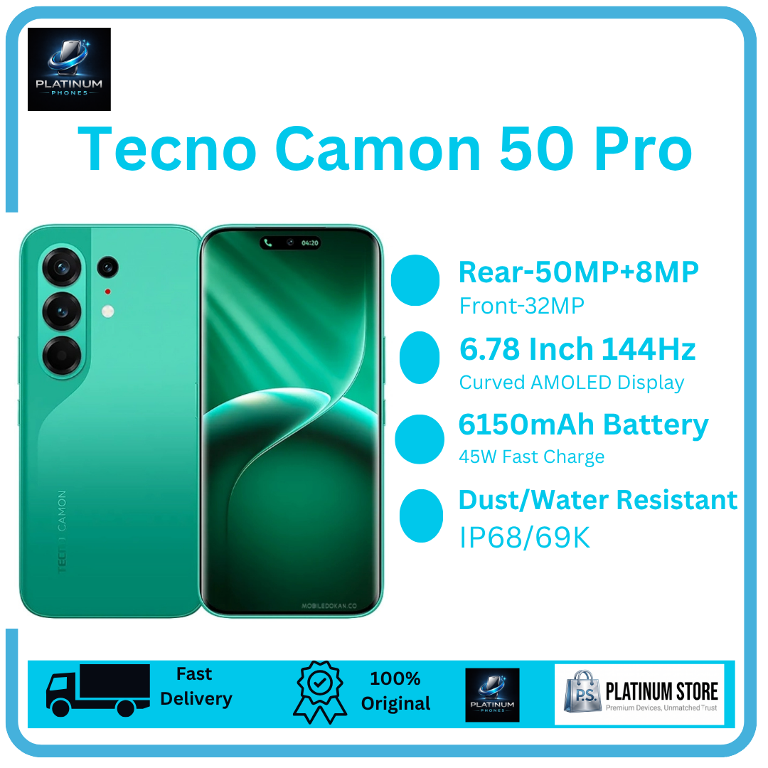 [Anniversary Offer] TECNO Camon 50 Pro 256GB+16(8+8)GB 6.78" Curved AMOLED 144Hz Display Dual SIM 50+50+8MP Back Camera 6150mAh Battery 45W Fast Charging Under-Display Fingerprint TECNO AI Smartphone