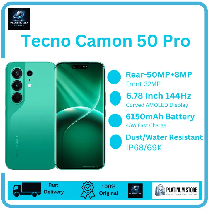 [Anniversary Offer] TECNO Camon 50 Pro 256GB+16(8+8)GB 6.78" Curved AMOLED 144Hz Display Dual SIM 50+50+8MP Back Camera 6150mAh Battery 45W Fast Charging Under-Display Fingerprint TECNO AI Smartphone