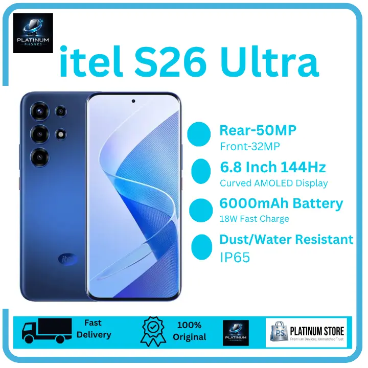 [Anniversary Deal] itel S26 Ultra 256GB+16(8+8)GB Curved 6.8" 144Hz AMOLED Display 50MP Camera Massive 6000mAh Battery 18W Fast Charging Under-Display Fingerprint itel Super 26 Ultra AI Smartphone